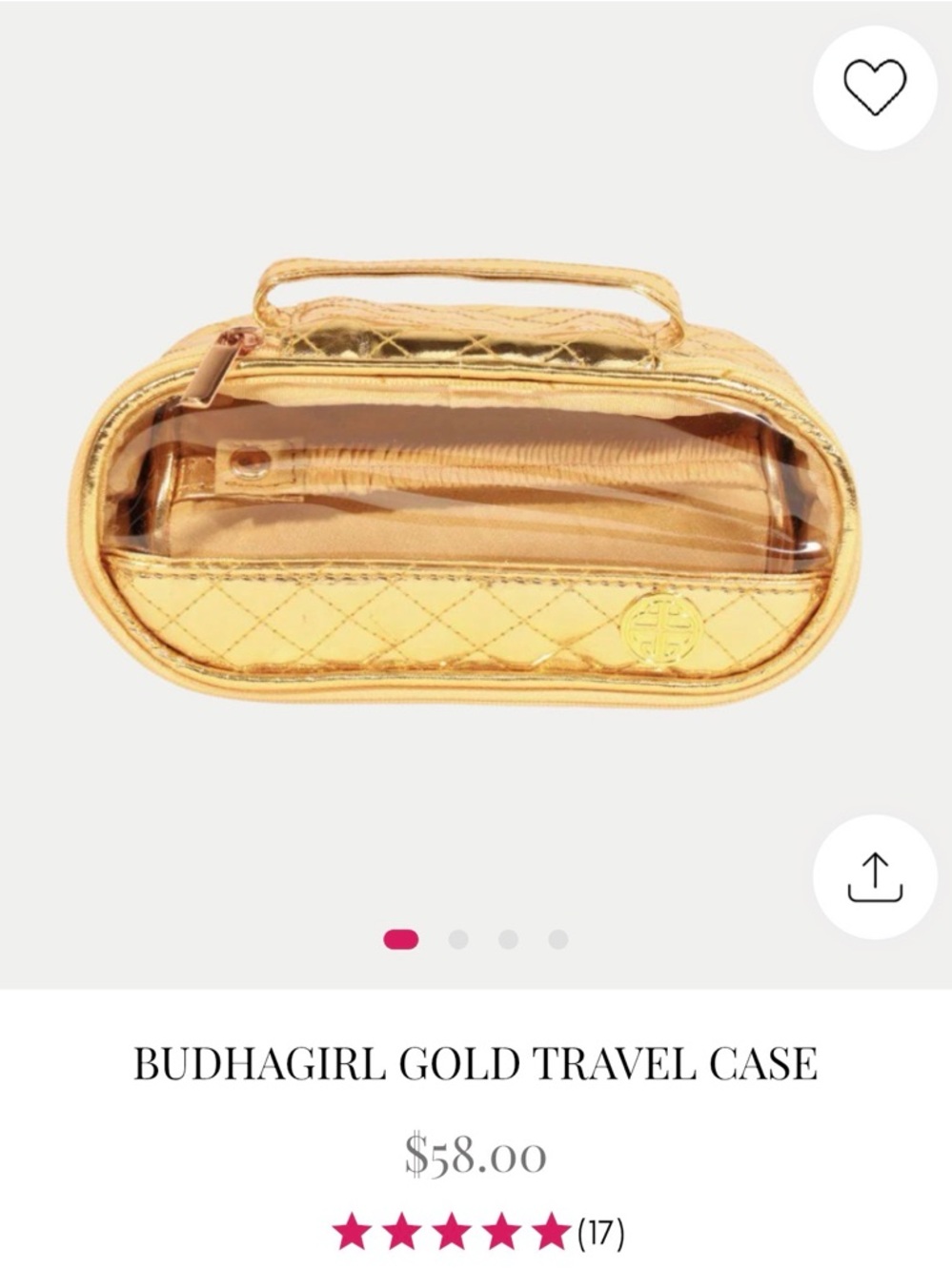 BUDHAGIRL Metallic Gold Travel Cosmetic Case-Brand New (never used)